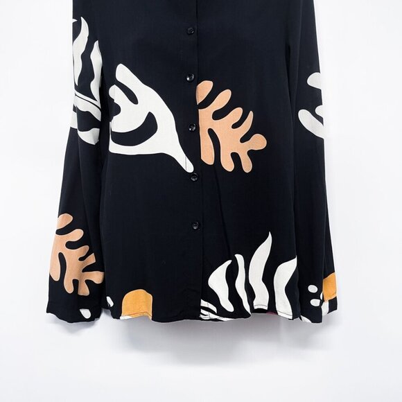 Coral Reef Print Long Sleeve Collared Button Up Shirt Top Blouse Lightweight - Picture 7 of 8